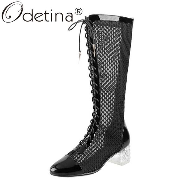 boots odetina women block mid heel round toe cross-tied knee high female air mesh lace up breathable fashion long, Black
boots odetina women block mid heel round toe cross-tied knee high female air mesh lace up breathable fashion long, Black