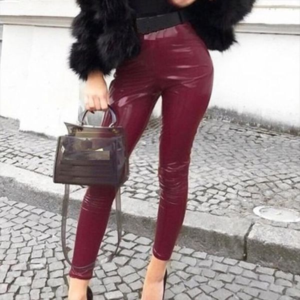 women pu leather polyester legging pants skinny elastic high waist lady legging slim fitness ankle faux leather pants leggins mujer, Black
women pu leather polyester legging pants skinny elastic high waist lady legging slim fitness ankle faux leather pants leggins mujer, Black