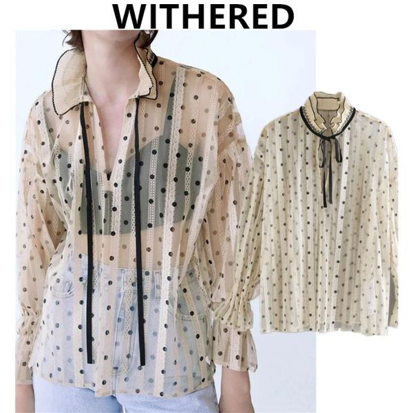 women's blouses & shirts withered autumn blouse women england style indie folk vintage lace elegant polka dot blusas mujer de moda 2021, White 
women's blouses & shirts withered autumn blouse women england style indie folk vintage lace elegant polka dot blusas mujer de moda 2021, White