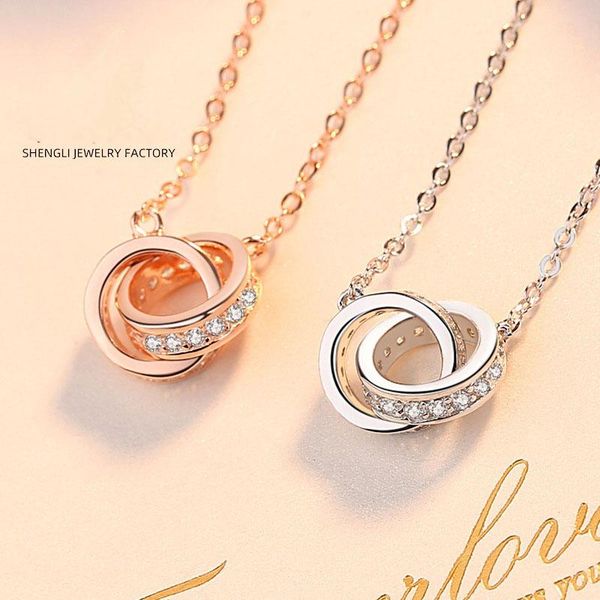 925 silver necklace female fashion korean version of rose gold ring interlocking necklace double ring diamond-set short clavicle chain
925 silver necklace female fashion korean version of rose gold ring interlocking necklace double ring diamond-set short clavicle chain