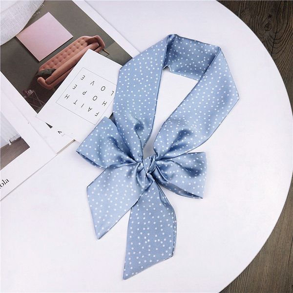 women handle bag wrist hair tie polka dot printed silk feeling neckerchief narrow thin long ribbon multifunctional scarf, Blue;gray
women handle bag wrist hair tie polka dot printed silk feeling neckerchief narrow thin long ribbon multifunctional scarf, Blue;gray