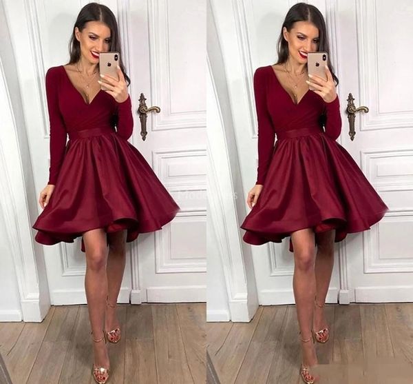 burgundy a line cocktail party dresses long sleeves deep v neck satin pleats short prom dress formal dresses cocktail party gowns vestidos, Black
burgundy a line cocktail party dresses long sleeves deep v neck satin pleats short prom dress formal dresses cocktail party gowns vestidos, Black
