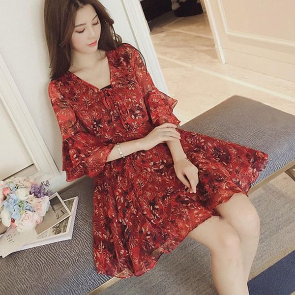 fashion floral print petal sleeve women dress casual loose three quarter sleeve dress women v-neck mini woman vestidos#g30, Black;gray
fashion floral print petal sleeve women dress casual loose three quarter sleeve dress women v-neck mini woman vestidos#g30, Black;gray