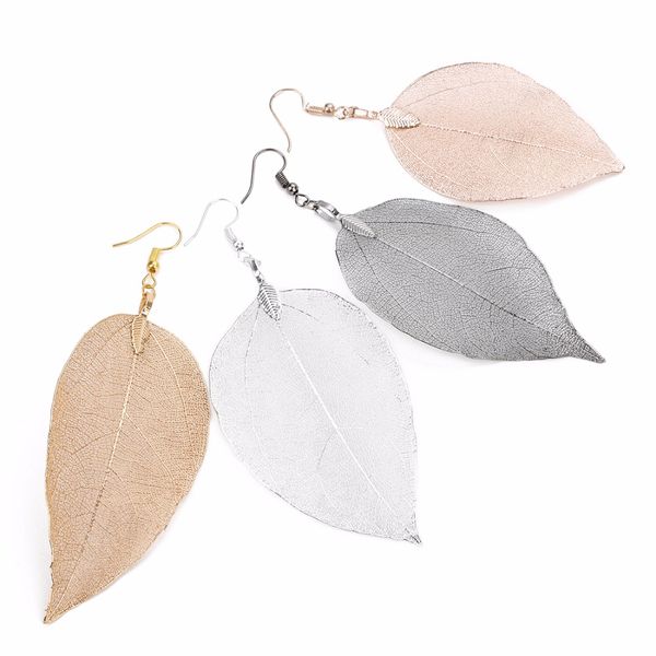 

Mayforest Vintage Silver Plated Rose Gold Metal Leaves Drop Earrings Long Big Drop Statement Earrings For Women Summer Boho Jewelry