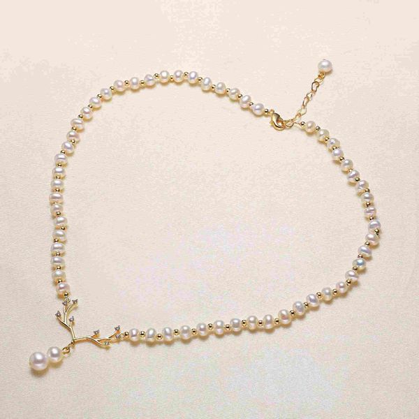 14k gold injected natural freshwater pearl necklace women's fashion antler neck chain versatile leisure jewelry store wholesale necklac, White
14k gold injected natural freshwater pearl necklace women's fashion antler neck chain versatile leisure jewelry store wholesale necklac, White