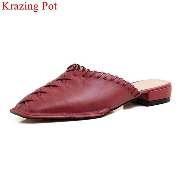 krazing pot genuine leather square toe low heel slip on mules simple style shoes women european design pumps l03, Black
krazing pot genuine leather square toe low heel slip on mules simple style shoes women european design pumps l03, Black