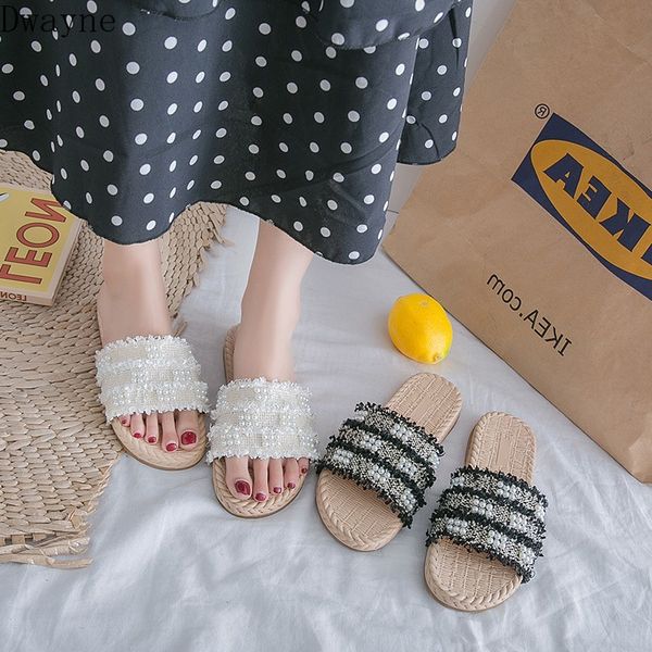 2020 summer new pearl weaving sandals and slippers korean fashion flat beach outdoor women's slippers, Black
2020 summer new pearl weaving sandals and slippers korean fashion flat beach outdoor women's slippers, Black