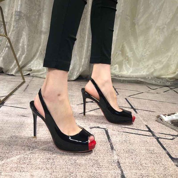 red bottom platform high heels shoes woman peep toe heels slingbacks black women shoes fashion wedding party shoes