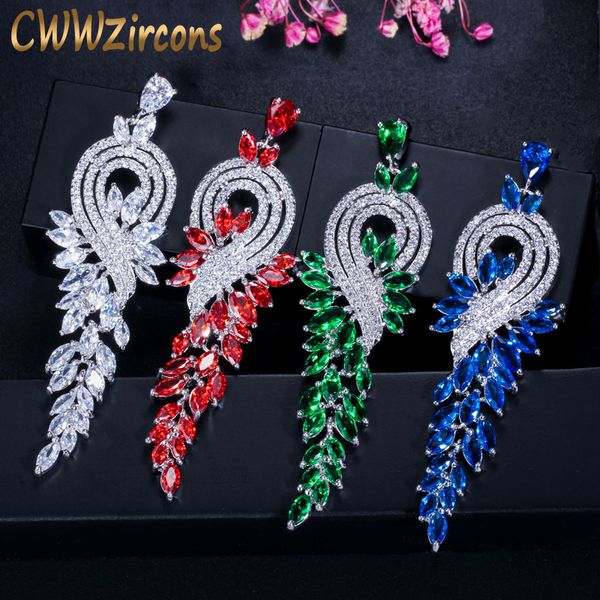cwwzircons brand white gold color austrian crystal bridal long red green drop earrings jewelry for women cz376, Silver
cwwzircons brand white gold color austrian crystal bridal long red green drop earrings jewelry for women cz376, Silver