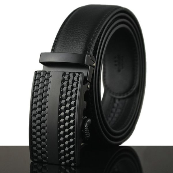 men's real leather ratchet dress belt with automatic buckle, Black;brown