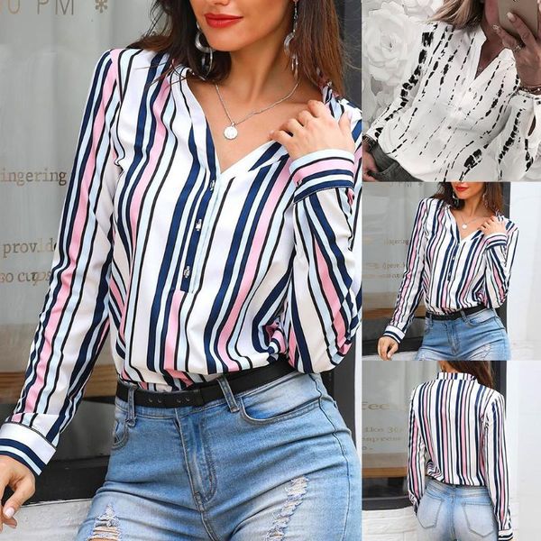 ladies autumn/winter casual shirt v-neck striped long-sleeved shirt office commuter ladies blouse, White
ladies autumn/winter casual shirt v-neck striped long-sleeved shirt office commuter ladies blouse, White