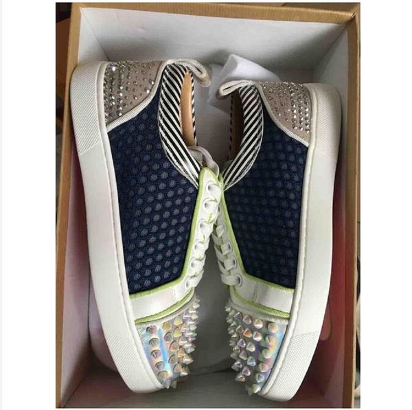 red bottoms net leather sports shoes for men casual fashion flat loafers gold rivets toecap runway shoe low cut sneakers leisure trainer, Black
red bottoms net leather sports shoes for men casual fashion flat loafers gold rivets toecap runway shoe low cut sneakers leisure trainer, Black