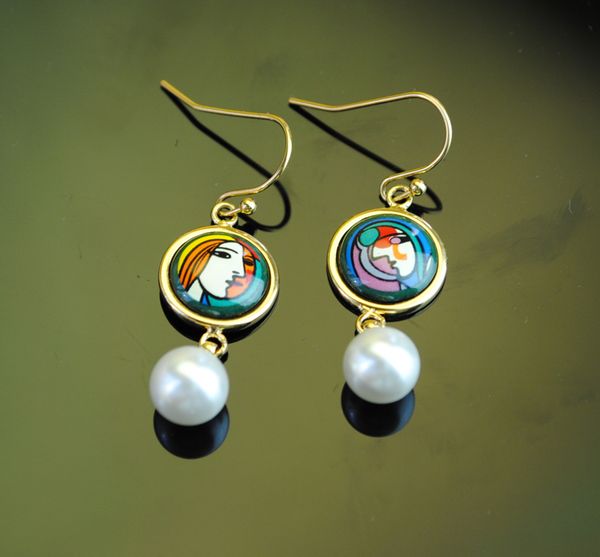 woman before a mirror series drop earrings 18k gold-plated enamel earring for woman good pearl earrings for a gift wedding jewelry, Silver 
woman before a mirror series drop earrings 18k gold-plated enamel earring for woman good pearl earrings for a gift wedding jewelry, Silver