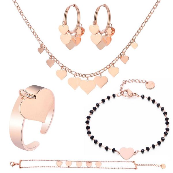 multi heart jewelry set for women accessories rose gold color stainless steel earring necklace ring black crystal bracelet 2020, Silver
multi heart jewelry set for women accessories rose gold color stainless steel earring necklace ring black crystal bracelet 2020, Silver