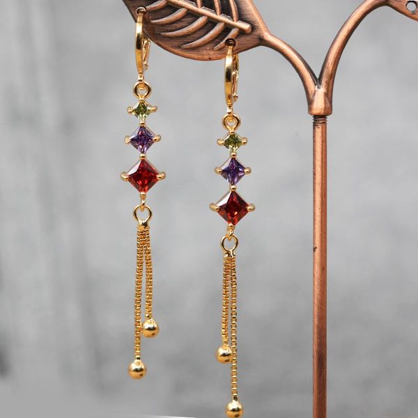new bohemian earrings gold filled cushion red green lavender color zircon women drop earrings long chain dangle earring jewelry, Silver
new bohemian earrings gold filled cushion red green lavender color zircon women drop earrings long chain dangle earring jewelry, Silver
