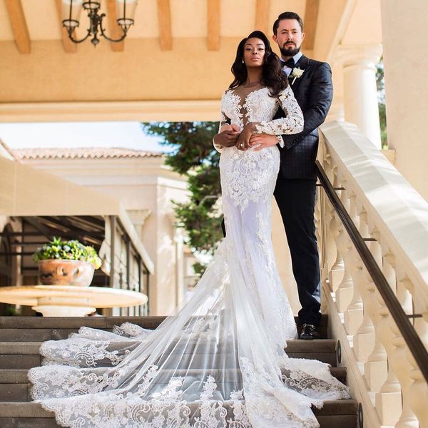 2020 gorgeous mermaid wedding dresses beaded lace bridal gowns with lace appliques long sleeve sweep train custom made robe de mariee, White
2020 gorgeous mermaid wedding dresses beaded lace bridal gowns with lace appliques long sleeve sweep train custom made robe de mariee, White