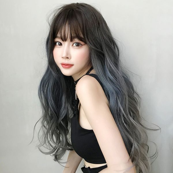 fashion women girls long natural body wavy gradient haze blue wigs natural air bangs synthetic hair lace front wigs, Black
fashion women girls long natural body wavy gradient haze blue wigs natural air bangs synthetic hair lace front wigs, Black