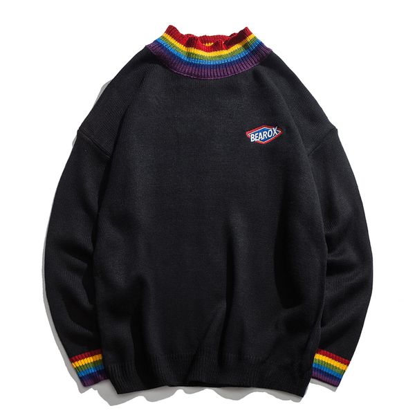 fashionable rainbow collar pullover men's sweater 2020 winter loose style sweater for men high street sweaters black white, White;black
fashionable rainbow collar pullover men's sweater 2020 winter loose style sweater for men high street sweaters black white, White;black