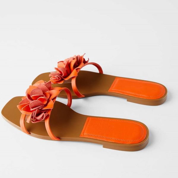 2020 new style women's shoes orange flower decoration flat roman style slipper women, Black
2020 new style women's shoes orange flower decoration flat roman style slipper women, Black