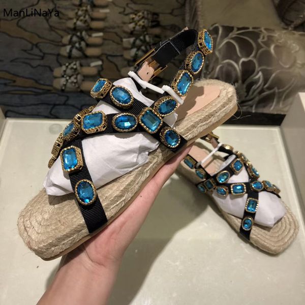 luxury manlinaya design crystal belt women sandals open toe straw weaving women shoes fashion rhinestone flat with woman sandals, Black
luxury manlinaya design crystal belt women sandals open toe straw weaving women shoes fashion rhinestone flat with woman sandals, Black