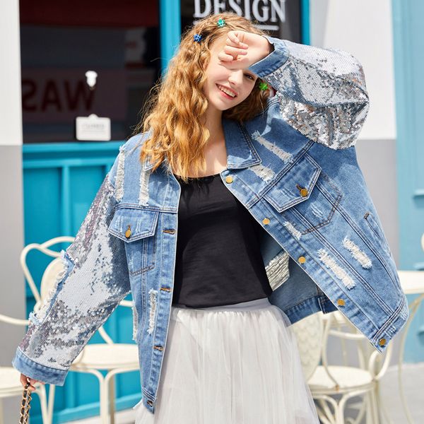 women's jackets 2021 spring heavy industry sequins denim jacket women loose jeans coats outwear holes girls lady cowboy streetwear, Black;brown
women's jackets 2021 spring heavy industry sequins denim jacket women loose jeans coats outwear holes girls lady cowboy streetwear, Black;brown