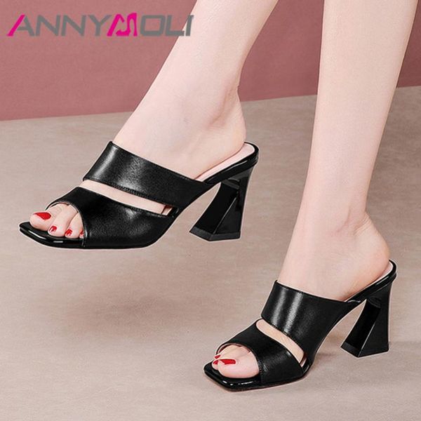 annymoli genuine leather high heels slippers women slides square toe strange style shoes lady summer sandals female beige black
annymoli genuine leather high heels slippers women slides square toe strange style shoes lady summer sandals female beige black