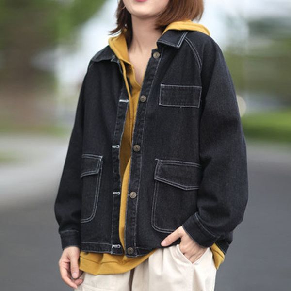 johnature korean loose casual patchwork pocket turn-down collar long sleeve denim coat 2020 autumn new simple 2 color women coat, Black;brown
johnature korean loose casual patchwork pocket turn-down collar long sleeve denim coat 2020 autumn new simple 2 color women coat, Black;brown