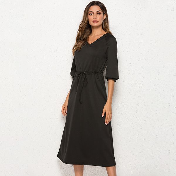 casual dresses women solid color v neck lantern sleeve three quarter a line loose female drawstring summer dress, Black;gray
casual dresses women solid color v neck lantern sleeve three quarter a line loose female drawstring summer dress, Black;gray