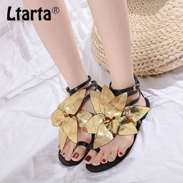 ltarta 2020 fashion roman handmade big flower women's shoes flat bottom color matching open toe buckle female sandals cwf, Black 
ltarta 2020 fashion roman handmade big flower women's shoes flat bottom color matching open toe buckle female sandals cwf, Black