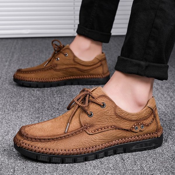 men casual shoes outdoor brand genuine leather male shoes lace up handmade sewing quality man loafer flats moccasins, Black
men casual shoes outdoor brand genuine leather male shoes lace up handmade sewing quality man loafer flats moccasins, Black