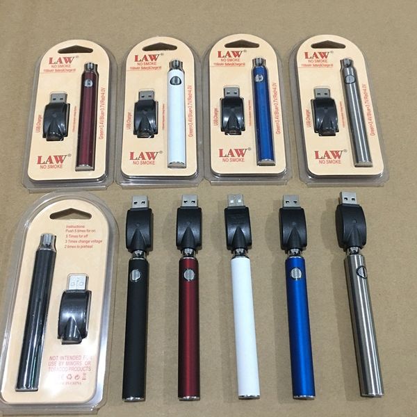 LAW В.В. Vape Предварительный прогрев Pen 650mAh 1100mAh батареи с USB зарядное устройство переменного напряжения Разогреть батареи 510 Thread Starter Kits Блистерпак
LAW В.В. Vape Предварительный прогрев Pen 650mAh 1100mAh батареи с USB зарядное устройство переменного напряжения Разогреть батареи 510 Thread Starter Kits Блистерпак