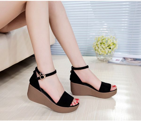open toe fashion leisure platform wedges women sandals basic solid buckle strap women shoes med front rear strap summer sandals, Black
open toe fashion leisure platform wedges women sandals basic solid buckle strap women shoes med front rear strap summer sandals, Black