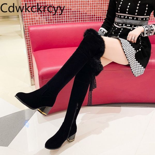 boots winter the hair fashion round head over knee women's lace plus velvet keep warm high heel women, Black
boots winter the hair fashion round head over knee women's lace plus velvet keep warm high heel women, Black