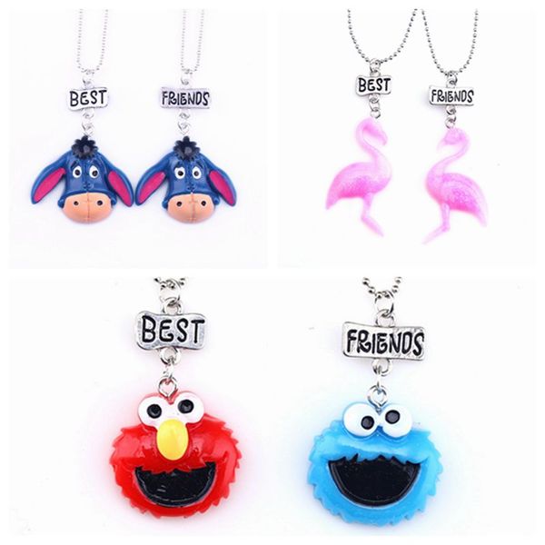 1set(2pcs) imitation animals pendant friends necklace bff friendship drop chain necklace children jewelry gift, ert6, Silver