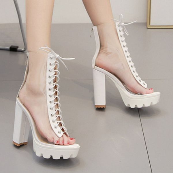 women sandals transparent high-heeled strappy sandals, large size platform with thick heels, catwalk pvc shoes, Black
women sandals transparent high-heeled strappy sandals, large size platform with thick heels, catwalk pvc shoes, Black