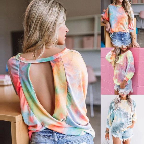 womens fashion tie dye print blouses shirts o neck long sleeves backless blouse, White
womens fashion tie dye print blouses shirts o neck long sleeves backless blouse, White
