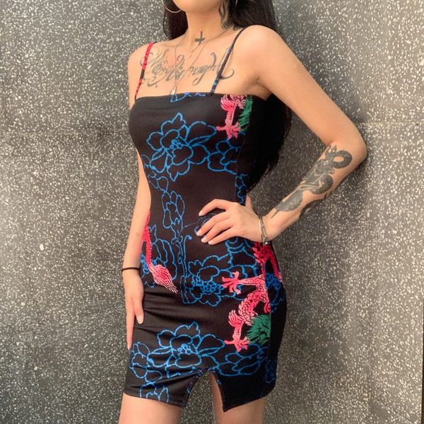 vintage dragon printed sleeveless mini dress new women side split spaghetti strap dress fashion party streetwear, Black;gray
vintage dragon printed sleeveless mini dress new women side split spaghetti strap dress fashion party streetwear, Black;gray