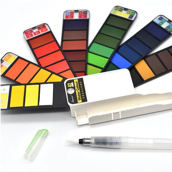 superior 18/25/33/42color solid watercolor paint set with water brush pen portable water color pigment for drawing kid paint set
superior 18/25/33/42color solid watercolor paint set with water brush pen portable water color pigment for drawing kid paint set