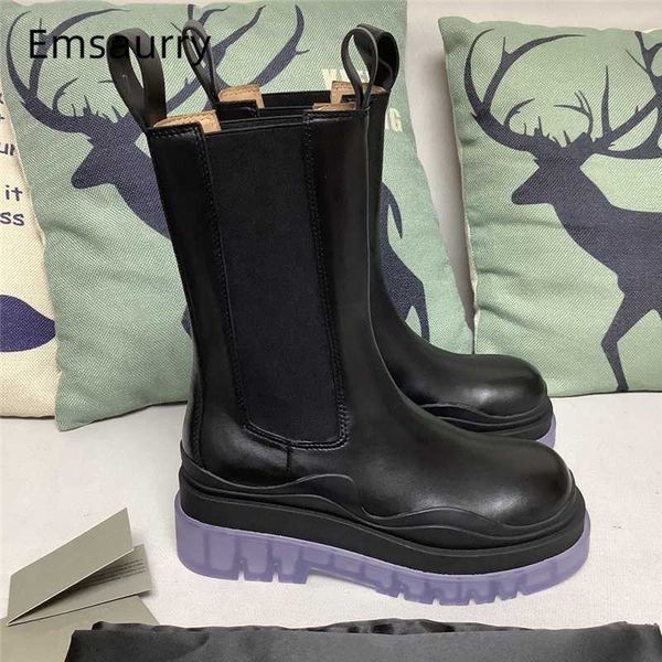 mixed color genuine leather boots women platform heel round toe elastic band slip-on autumn winter botas mujer, Black
mixed color genuine leather boots women platform heel round toe elastic band slip-on autumn winter botas mujer, Black
