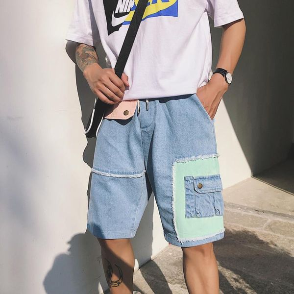 fashion casual knee length short jeans men 2020 baggy straight punk short denim pants spliced motocycle mens clothing, Blue
fashion casual knee length short jeans men 2020 baggy straight punk short denim pants spliced motocycle mens clothing, Blue
