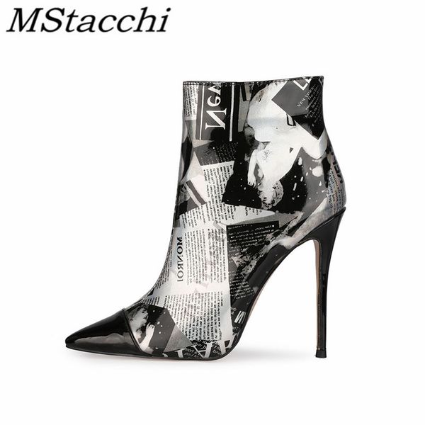 mstacchi special material patent leather 10-12cm women short boots thin heels zipper pointed ladies shoes botas de mujer, Black
mstacchi special material patent leather 10-12cm women short boots thin heels zipper pointed ladies shoes botas de mujer, Black