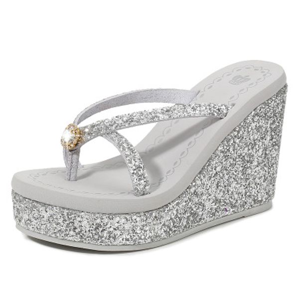 2020 summer new fashion all-match super high heel sequined rhinestone large size herringbone sandals and slippers, Black
2020 summer new fashion all-match super high heel sequined rhinestone large size herringbone sandals and slippers, Black