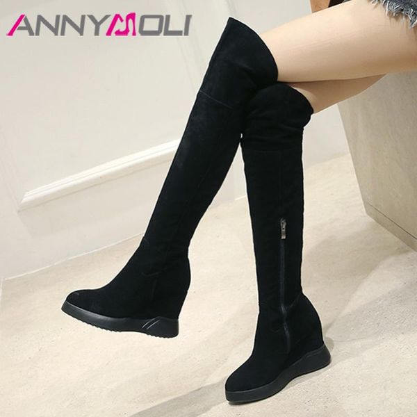 annymoli winter thigh high boots women cow suede wedges heel over the knee boots zipper extreme high heel shoes lady size 34-39, Black
annymoli winter thigh high boots women cow suede wedges heel over the knee boots zipper extreme high heel shoes lady size 34-39, Black