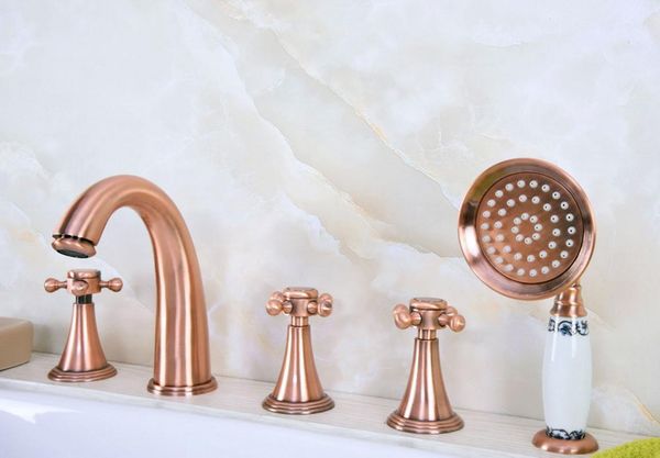 antique red copper brass widespread deck-mounted tub 5 holes three handles bathroom tub sink basin faucet tap hand spray mtf206
antique red copper brass widespread deck-mounted tub 5 holes three handles bathroom tub sink basin faucet tap hand spray mtf206