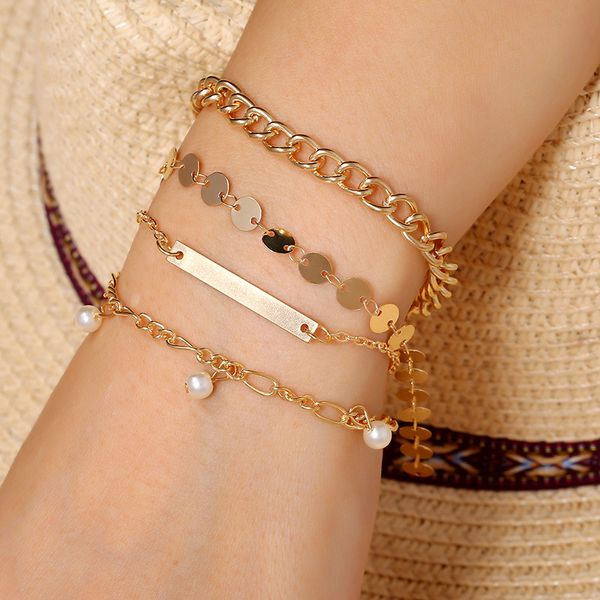 japanese and korean fashion simple 4-piece set fashion retro round plate pearl geometric set bracelet chain & link bracelets, Black
japanese and korean fashion simple 4-piece set fashion retro round plate pearl geometric set bracelet chain & link bracelets, Black