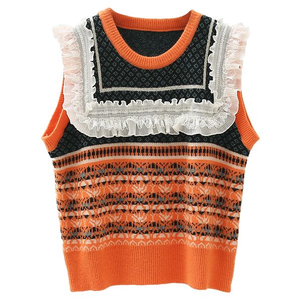 women's vests sweet lace spliced france vintage jacquard knitted sweater vest women tank o-neck sleeveless casual girl 2021 autumn kor, Black;white
women's vests sweet lace spliced france vintage jacquard knitted sweater vest women tank o-neck sleeveless casual girl 2021 autumn kor, Black;white