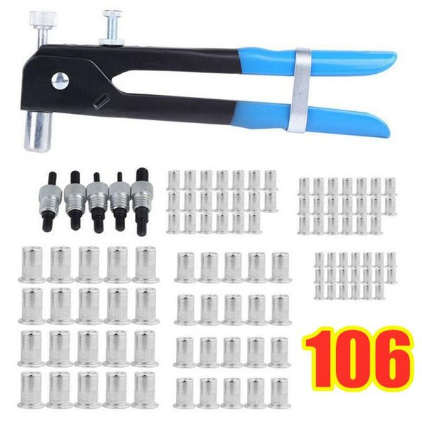 86/106pcs hand riveter nut rivet gun kit m3-m8 manual threaded nut rive tool kit stainless steel nuts metric thread for screws
86/106pcs hand riveter nut rivet gun kit m3-m8 manual threaded nut rive tool kit stainless steel nuts metric thread for screws