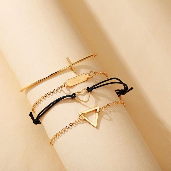 european and american new heart-shaped geometric bracelet set 4-piece creative retro simple, Black
european and american new heart-shaped geometric bracelet set 4-piece creative retro simple, Black