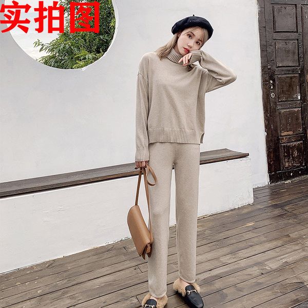 ins autumn and winter turtleneck wool suit female loose lazy knitted base thick sweater wide leg pants suit female two-piece set for sale, White
ins autumn and winter turtleneck wool suit female loose lazy knitted base thick sweater wide leg pants suit female two-piece set for sale, White
