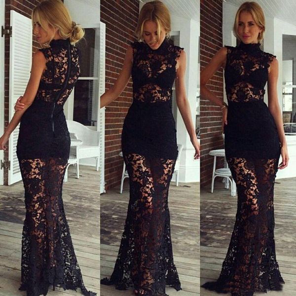 setwell high neck mermaid evening dresses sleeveless illusion lace appliques black floor length prom party gowns, Black;red
setwell high neck mermaid evening dresses sleeveless illusion lace appliques black floor length prom party gowns, Black;red